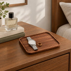 Solid walnut catchall tray on a chest of drawers, for scale