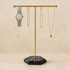 T-bar jewelry and watch stand with watches of different sizes