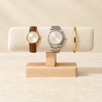 T-bar stand holding a 36 mm watch, a 42 mm watch and a bangle