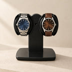 Front view of the T-stand winder with two watches