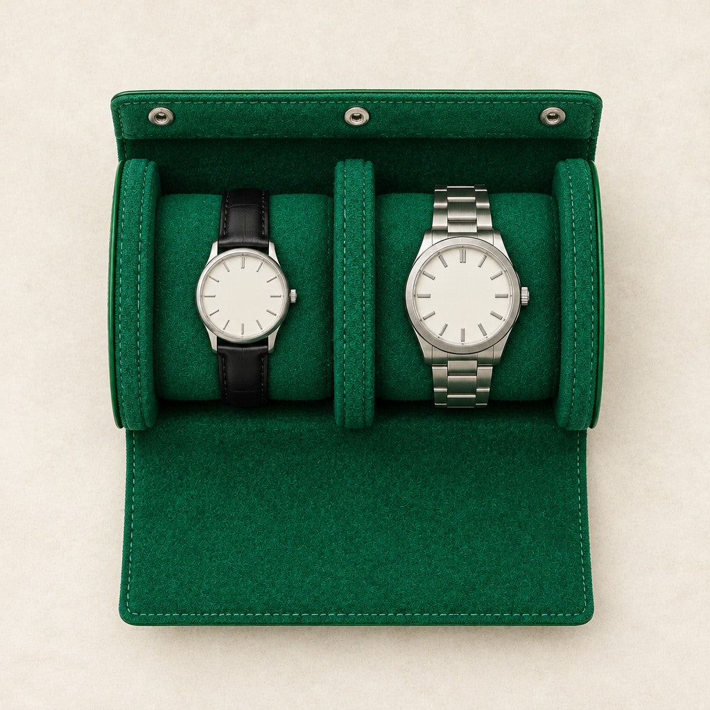 Top view of a 2-slot roll holding a 36 mm and a 42 mm watch