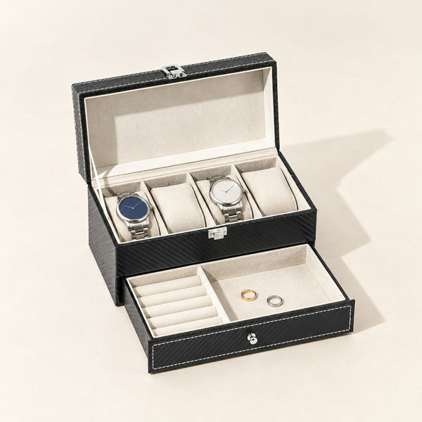 Two-Tier Watch and Jewelry Box with Drawer - 4 Slots