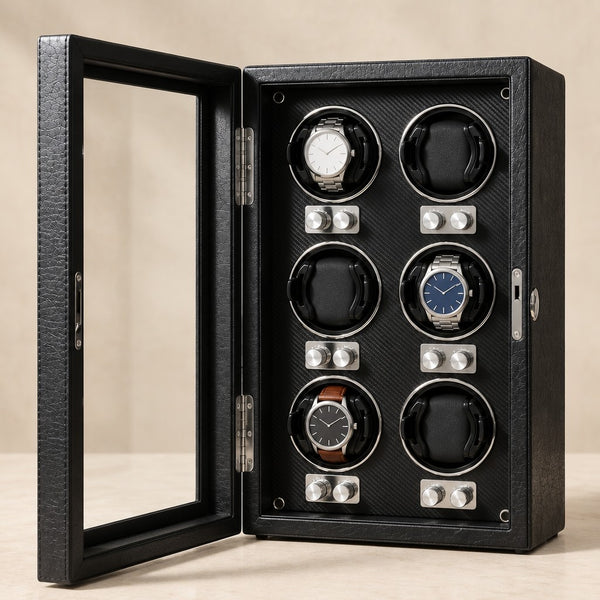 Vertical 6-Watch Winder with Lockable Glass Door