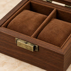 Close-up of the brown pillows and the antique-brass latch