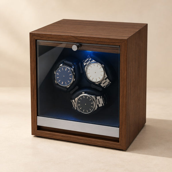 Black Walnut 3-Watch Winder - Rechargeable