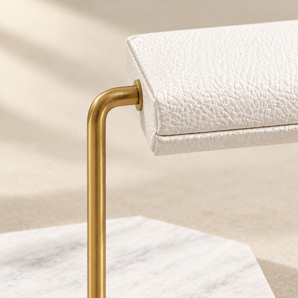 Close-up of the white marble two-tier double watch stand materials and finish