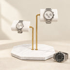 White Marble Two-Tier Double Watch Stand with watches of different sizes