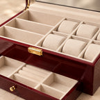 Close-up of the velvet watch pillows and gold-tone clasp