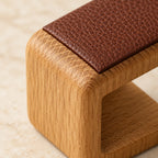 Close-up of the textured top pad and the rounded wood edge